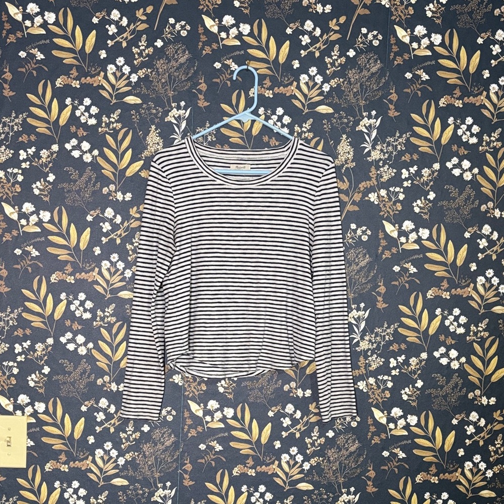 Madewell Black and White Striped Long Sleeve Top Size L